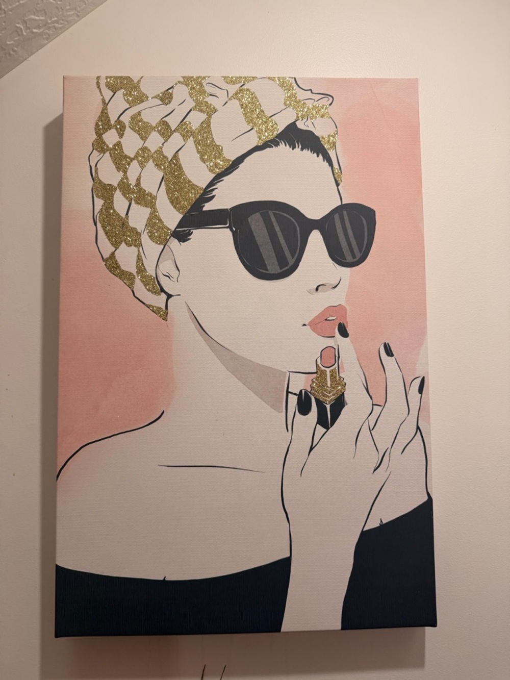 Stylish Pink and Gold Wall Art - Fashion Portrait Canvas